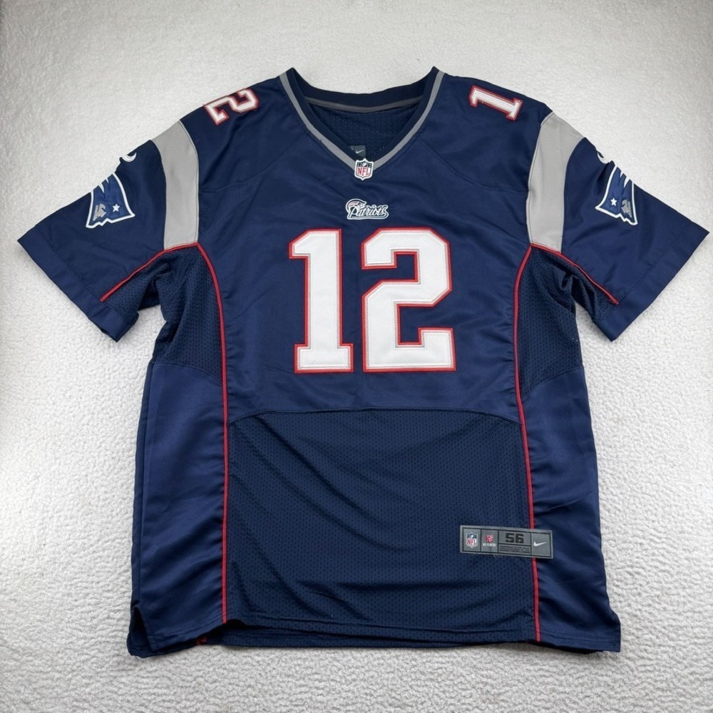 Nike On Field New England Patriots Tom Brady #12 Jersey Mens 56 Blue Stitched